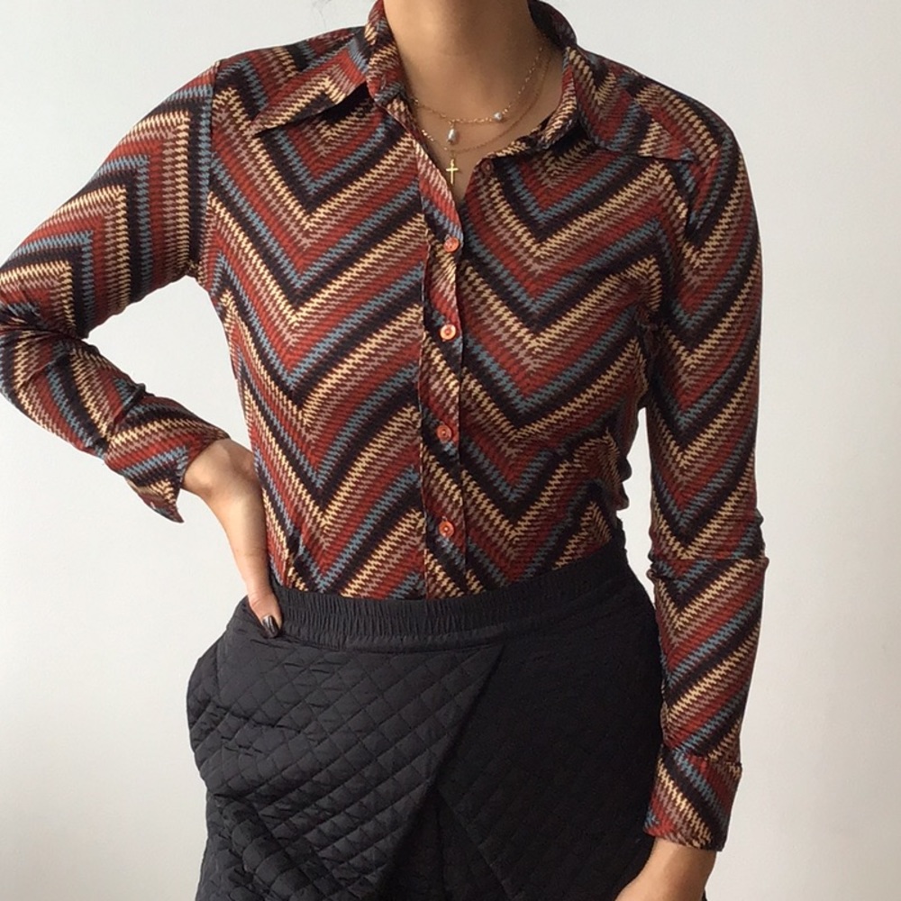 Vintage small polyester button up blouse